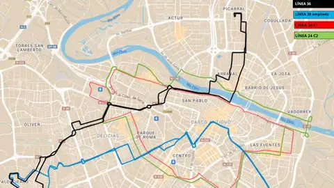 La nueva ruta de las líneas de autobuses urbanos 24, 36 y 38 La nueva ruta de las líneas de autobuses urbanos 24, 36 y 38