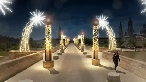 Así quedará la iluminación en el Puente de Piedra de Zaragoza Así quedará la iluminación en el Puente de Piedra de Zaragoza