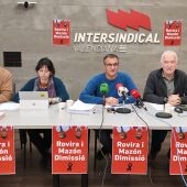 De izquierda a derecha, Gabriel Alemany, Beatriu Cardona, Marc Candela y Joan Miquel Tomàs, del Sindicat de l'Ensenyament STEPV