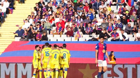 Celebraci&oacute;n de un gol de Las Palmas al FC Barcelona