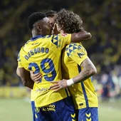 Celebración de un gol de Las Palmas Celebración de un gol de Las Palmas