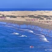 Imagen panorámica de Playa del Inglés en San Bartolomé de Tirajana, sur de Gran Canaria 
