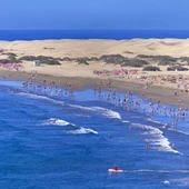 Imagen panorámica de Playa del Inglés en San Bartolomé de Tirajana, sur de Gran Canaria Imagen panorámica de Playa del Inglés en San Bartolomé de Tirajana, sur de Gran Canaria