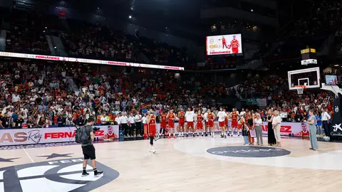 Vista de la cancha del Wizink Center durante el homenaje de la selección española a Rudy Fernández Vista de la cancha del Wizink Center durante el homenaje de la selección española a Rudy Fernández