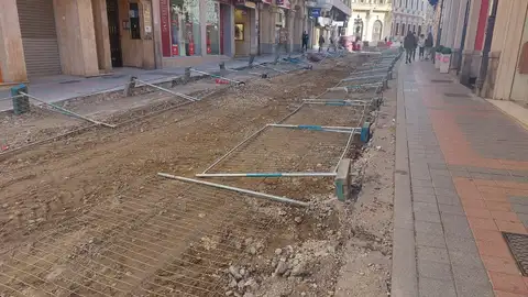 Vallas tiradas en la obra de la calle Don Sancho .