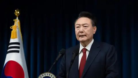 Yoon Suk-yeol, presidente de Corea del Sur, durante su comparecencia para pedir disculpas a la ciudadanía Yoon Suk-yeol, presidente de Corea del Sur, durante su comparecencia para pedir disculpas a la ciudadanía