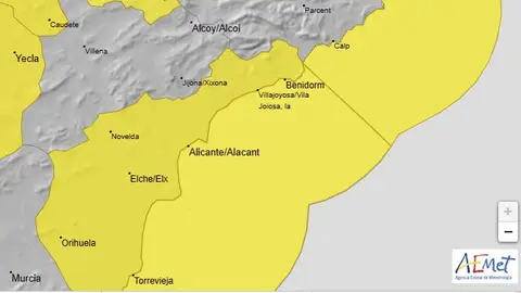Mapa 'Meteoalerta' de la Agencia Estatal de Meteorología. Mapa 'Meteoalerta' de la Agencia Estatal de Meteorología.