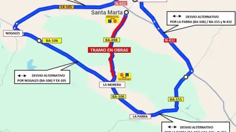 El corte de tráfico de la carretera BA-098 de La Morera a Santa Marta se mantiene hasta el 20 de diciembre El corte de tráfico de la carretera BA-098 de La Morera a Santa Marta se mantiene hasta el 20 de diciembre