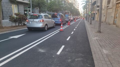 Carril bici en la calle de El Pilar en Santa Cruz de Tenerife