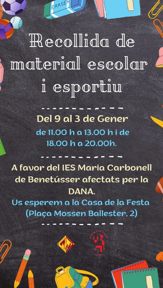 Recogida de material escolar y deportivo en Vila-real. Recogida de material escolar y deportivo en Vila-real.