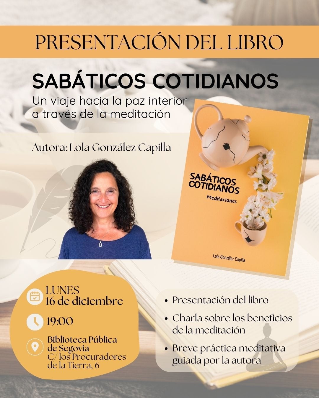 La Biblioteca acoge hoy una charla de la doctora Lola González sobre los beneficios de la meditación La Biblioteca acoge hoy una charla de la doctora Lola González sobre los beneficios de la meditación