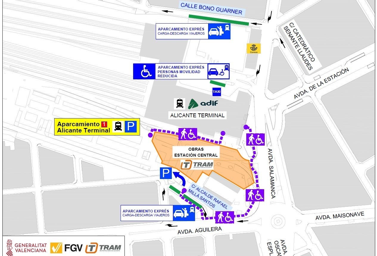 Alicante habilita el nuevo acceso al parking de Renfe por Aguilera ante las obras de la Estación Central del Tram Alicante habilita el nuevo acceso al parking de Renfe por Aguilera ante las obras de la Estación Central del Tram