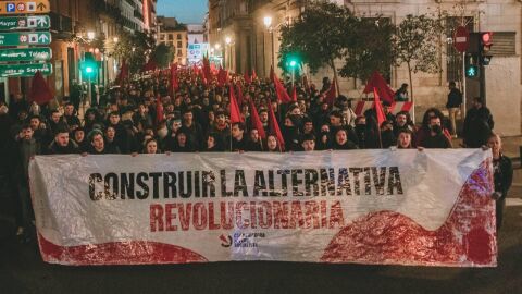 J&oacute;venes manifest&aacute;ndose en el centro de Madrid convocados por la Coordinadora Juvenil Socialista (CJS) a d&iacute;a 14 de diciembre del 2024