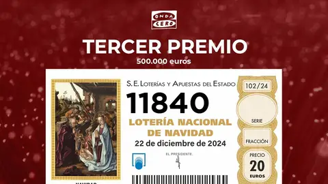 El tercer premio del Sorteo de Navidad, el 11.840, reparte un millón de euros en Plasencia El tercer premio del Sorteo de Navidad, el 11.840, reparte un millón de euros en Plasencia