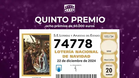 El tercer quinto premio del Sorteo de Navidad, el 74.778, reparte 66.000 euros en Cáceres El tercer quinto premio del Sorteo de Navidad, el 74.778, reparte 66.000 euros en Cáceres