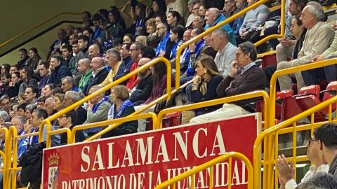 El máximo mandatario del equipo salmantino, en el palco durante el partido de este sábado