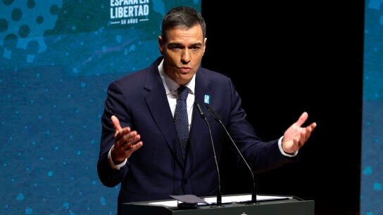 l presidente del Gobierno, Pedro S&aacute;nchez, durante su intervenci&oacute;n el primer acto por el 50 aniversario de la muerte de Franco/ EFE/ Juanjo Martin