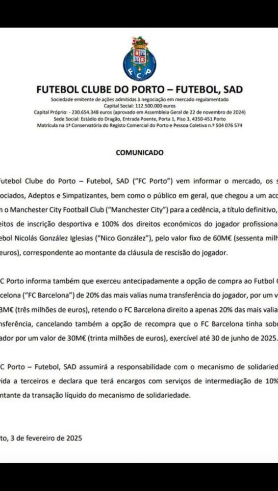 Traspaso de Nico González del Oporto al City