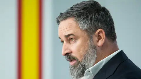 El líder de Vox, Santiago Abascal, durante una rueda de prensa Abascal reúne en Madrid a los líderes de la ultraderecha española europea en la primera cumbre de Patriots