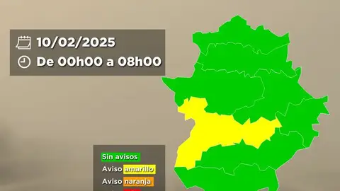 Las Vegas del Guadiana permanecerá este lunes en aviso amarillo por niebla Las Vegas del Guadiana permanecerá este lunes en aviso amarillo por niebla