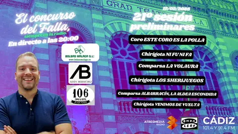 COAC 2025: quién canta hoy 12 de febrero en la sesión de preliminares del Carnaval de Cádiz COAC 2025: quién canta hoy 12 de febrero en la sesión de preliminares del Carnaval de Cádiz