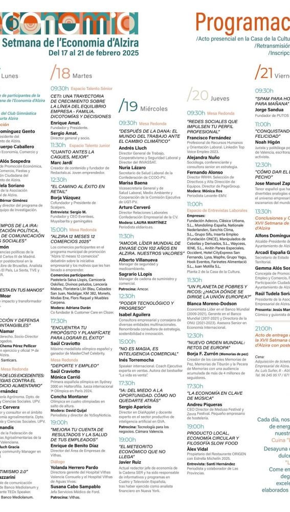 Programa XVII Semana Economía Alzira