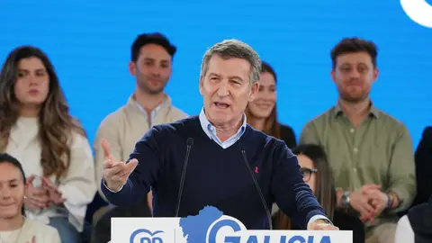 Alberto Núñez Feijóo, Presidente del Partido Popular en un mitin en Santiago de Compostela durante este fin de semana