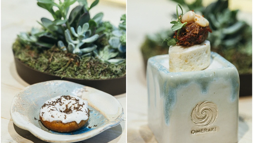 El donut de garbanzo de Fuentesaúco, con rabo de toro y queso trufado, y el guiso de alubia con pato merengado. El donut de garbanzo de Fuentesaúco, con rabo de toro y queso trufado, y el guiso de alubia con pato merengado.