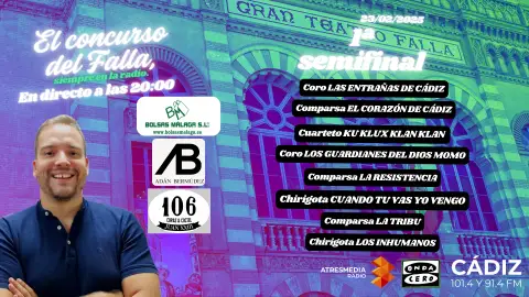 COAC 2025: quién actúa en la primera semifinal del Concurso Oficial de Agrupaciones del Carnaval de Cádiz 2025 COAC 2025: quién actúa en la primera semifinal del Concurso Oficial de Agrupaciones del Carnaval de Cádiz 2025