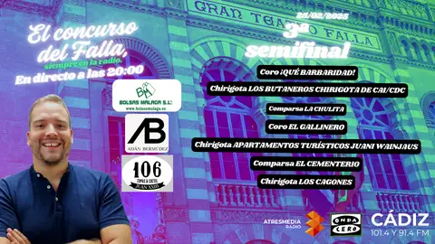 COAC 2025: quién actúa en la tercera semifinal del Concurso Oficial de Agrupaciones del Carnaval de Cádiz 2025 COAC 2025: quién actúa en la tercera semifinal del Concurso Oficial de Agrupaciones del Carnaval de Cádiz 2025