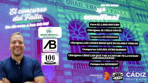 COAC 2025: Quién actúa en la última semifinal del Concurso Oficial de Agrupaciones del Carnaval de Cádiz 2025 este 26 de febrero COAC 2025: Quién actúa en la última semifinal del Concurso Oficial de Agrupaciones del Carnaval de Cádiz 2025 este 26 de febrero