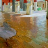 Una de las obras de Ben Lustenhouwer, pintor holandés que expone en la oficina de Caixa Popular del centro de València.