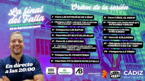 COAC 2025: quién actúa en la final del Concurso Oficial de Agrupaciones del Carnaval de Cádiz 2025 COAC 2025: quién actúa en la final del Concurso Oficial de Agrupaciones del Carnaval de Cádiz 2025
