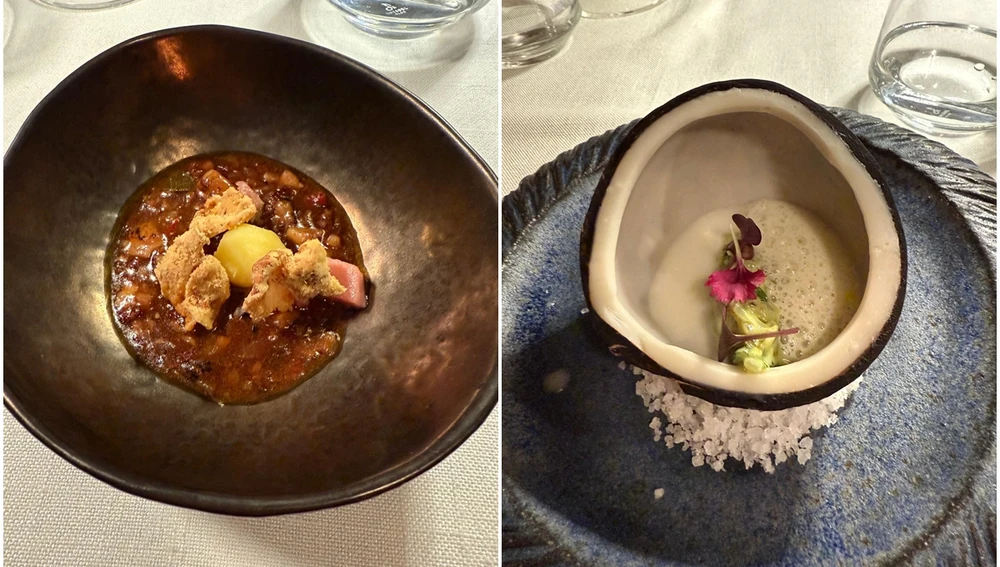 Jorge Peñate plasma sabores canarios en platos como los callos de morena (izq.) o el ceviche de calamar (der). Jorge Peñate plasma sabores canarios en platos como los callos de morena (izq.) o el ceviche de calamar (der).