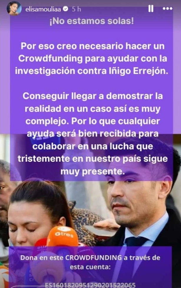 Elisa Mouliáa lanza una campaña de ‘crowdfunding’ para conseguir dinero para su defensa contra Errejón Elisa Mouliáa lanza una campaña de ‘crowdfunding’ para conseguir dinero para su defensa contra Errejón