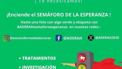 La Asociación de Enfermedades Raras de Alcalá de Henares activa su campaña "Enciende el Semáforo Verde" Cartel de la campaña "Enciende el Semáforo Verde" de la Asociación de Enfermedades Raras de Alcalá de Henares