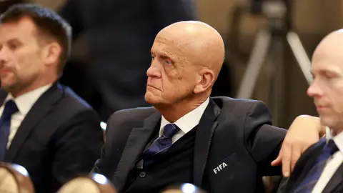 Pierluigi Collina, asesor arbitral de la FIFA, durante una conferencia. Pierluigi Collina, asesor arbitral de la FIFA, durante una conferencia.