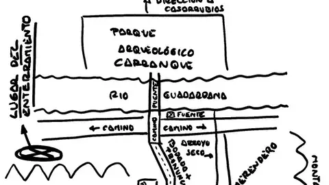 El escrito va acompañado de un plano de la situación y la zona donde dejó los restos mortales El escrito va acompañado de un plano de la situación y la zona donde dejó los restos mortales/ EUROPA PRESS