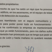 Nota informativa de la comunidad de Los Abedules tras el rayo Nota informativa de la comunidad de Los Abedules tras el rayo