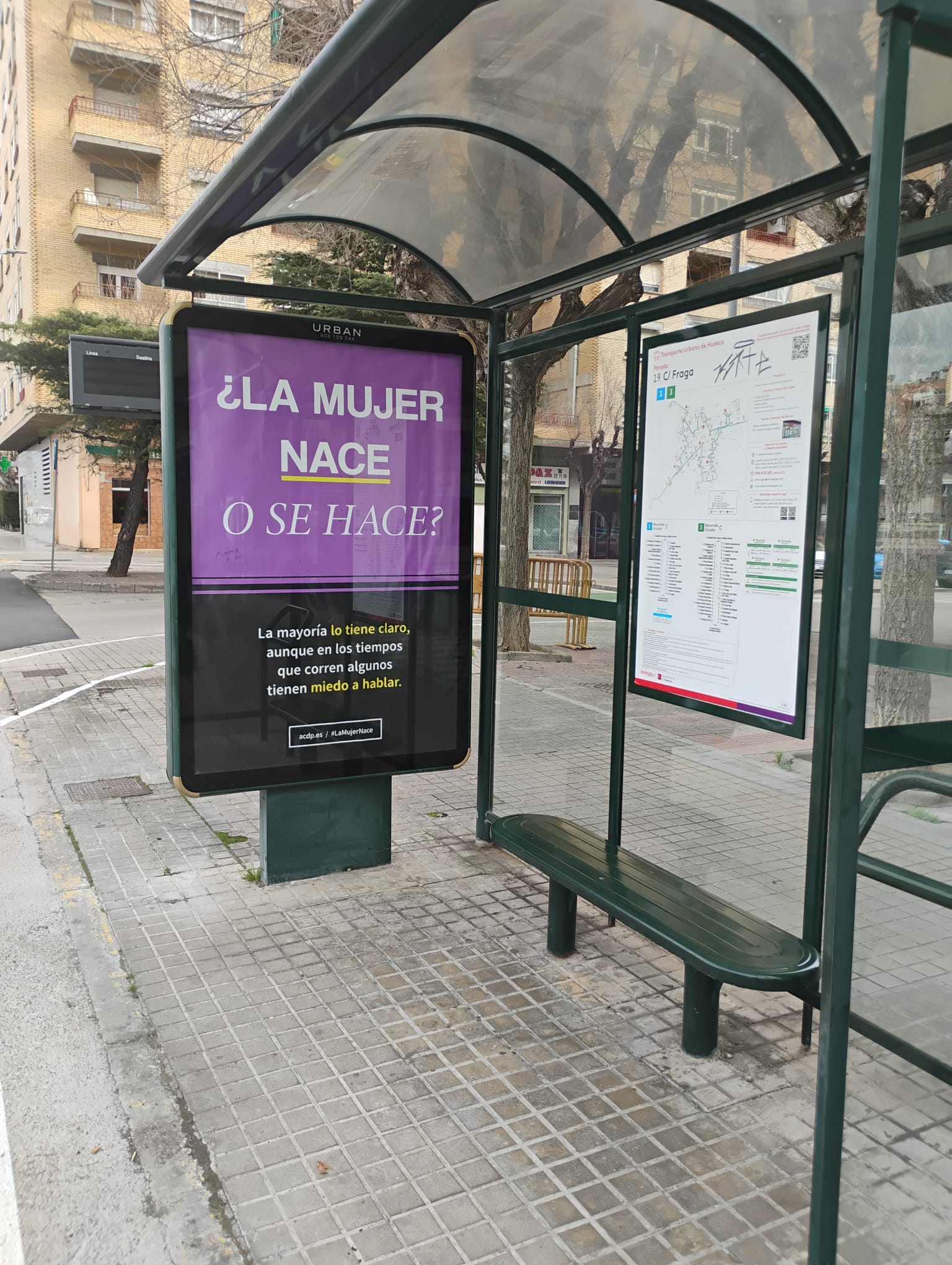 La Asociación 28J en Huesca pide la retirada de un anuncio de una marquesina La Asociación 28J en Huesca pide la retirada de un anuncio de una marquesina