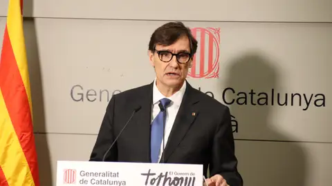 Salvador Illa durant la seva intervenció des de Perpinyà Salvador Illa durant la seva intervenció des de Perpinyà