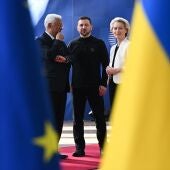El presidente del Consejo Europeo, Antonio Costa; el presidente de Ucrania, Volodymyr Zelenski; y la presidenta de la Comisión Europea, Ursula von der Leyen, en una imagen de archivo