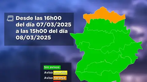 El Norte de Cáceres se encontrará en alerta naranja por lluvias a partir de las 16 horas de este viernes y hasta las 15 horas del sábado El Norte de Cáceres se encontrará en alerta naranja por lluvias a partir de las 16 horas de este viernes y hasta las 15 horas del sábado