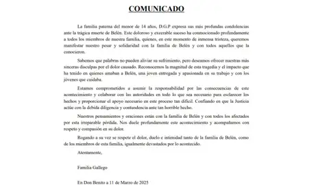 La familia paterna de uno de los menores detenidos por el asesinato de la cuidadora en Badajoz, pide perdón a través de una carta La familia paterna de uno de los menores detenidos por el asesinato de la cuidadora en Badajoz, pide perdón a través de una carta