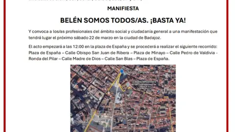 Varios colectivos convocan una manifestación en Badajoz el sábado 22 de marzo bajo el lema “Belén somos todos y todas ¡Basta Ya!” Varios colectivos convocan una manifestación en Badajoz el sábado 22 de marzo bajo el lema “Belén somos todos y todas ¡Basta Ya!”
