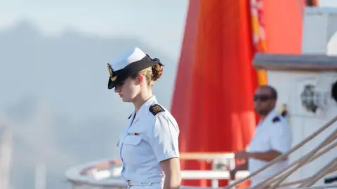 Imagen de archivo de la princesa Leonor a bordo del buque Juan Sebastián de Elcano. Imagen de archivo de la princesa Leonor a bordo del buque Juan Sebastián de Elcano.