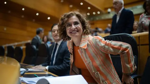 La vicepresidenta primera y ministra de Hacienda, María Jesús Montero, durante la sesión de control al Gobierno en el Senado. La vicepresidenta primera y ministra de Hacienda, María Jesús Montero, durante la sesión de control al Gobierno en el Senado.
