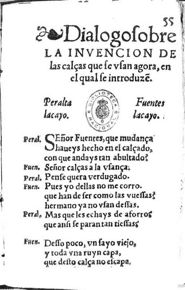 Diálogo sobre la invención de las calzas que se usan agora Diálogo sobre la invención de las calzas que se usan agora