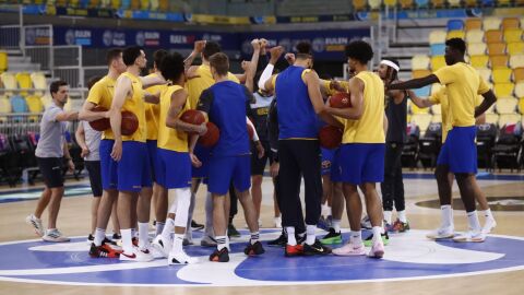 Jugadores del CB Gran Canaria tras un entrenamiento