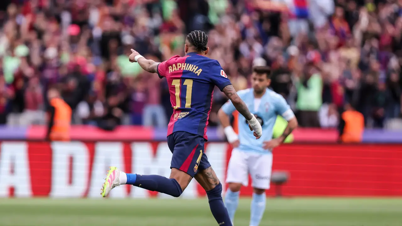 Raphinha celebra su gol durante el encuentro ante el Celta Raphinha celebra su gol durante el encuentro ante el Celta